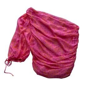 🥶 Amanda Uprichard Beckham Pink Geometric Print One Shoulder Top Size Small